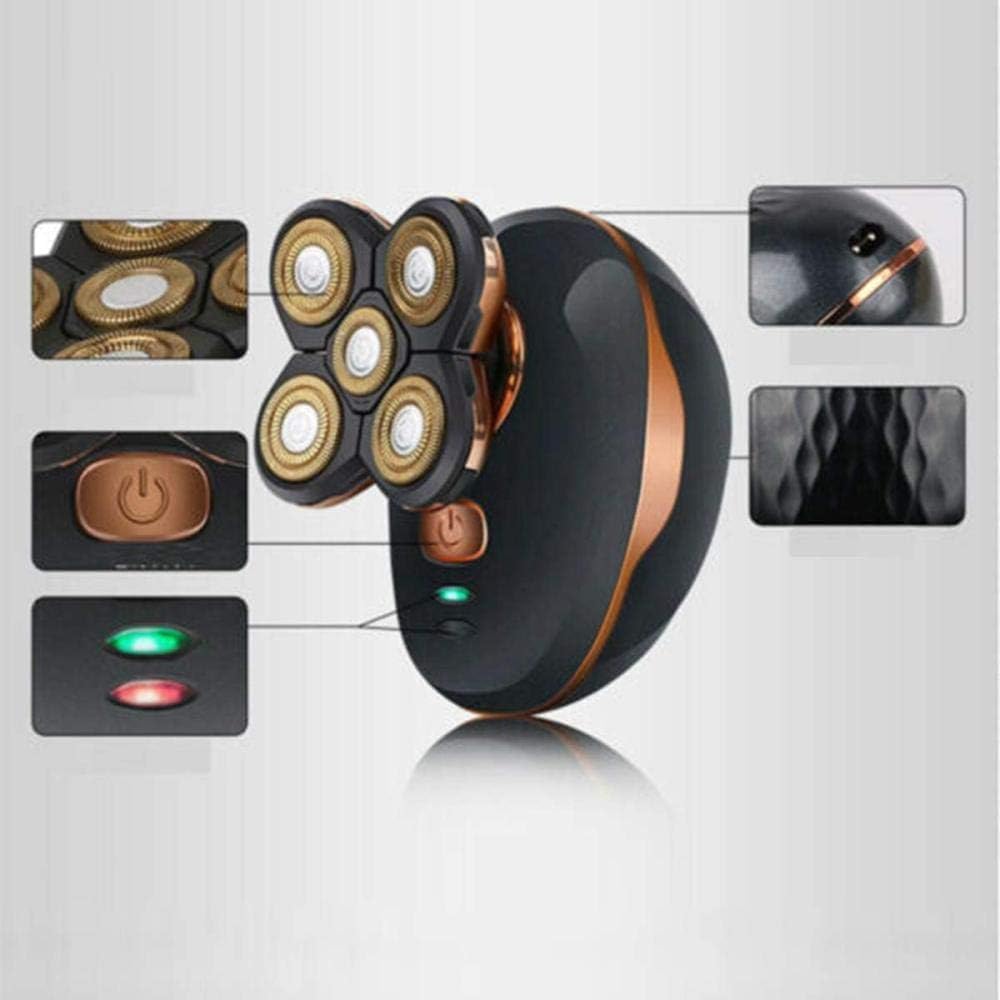 5 Headed Waterproof Electric Head Shaver – rechargeable rotary razor and trimmer for bald men.