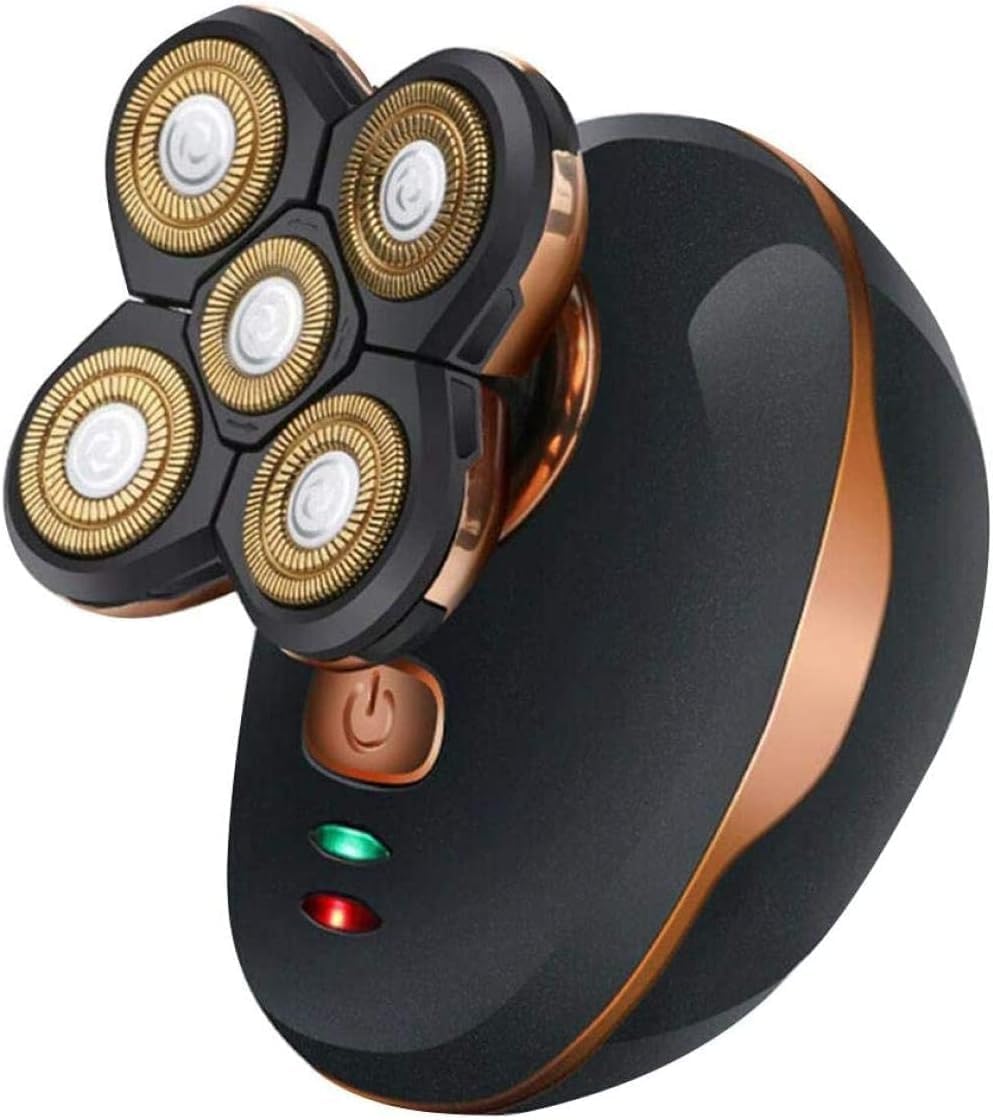 5 Headed Waterproof Electric Head Shaver – rechargeable rotary razor and trimmer for bald men.