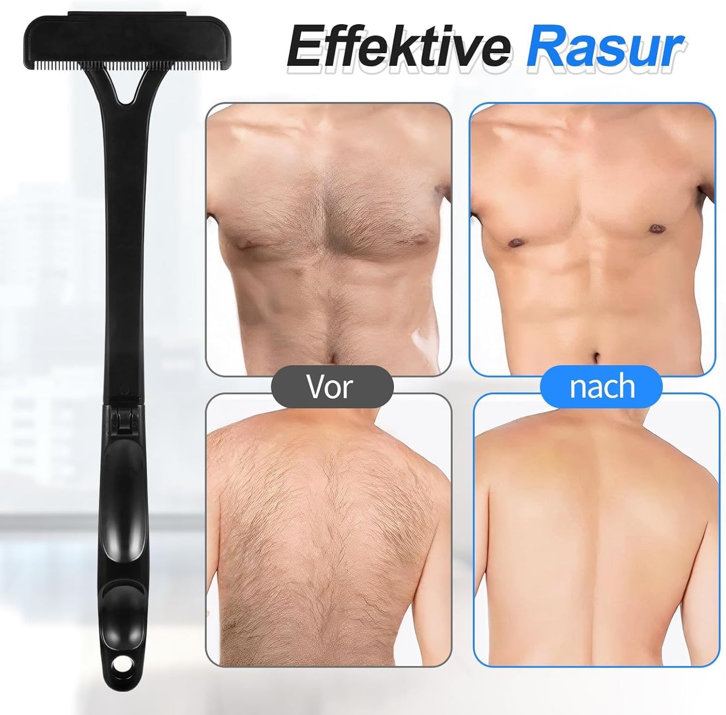 Foldable 5-Blade Back Shaver for Men – removable, manual razor for back, body, legs, and hands.