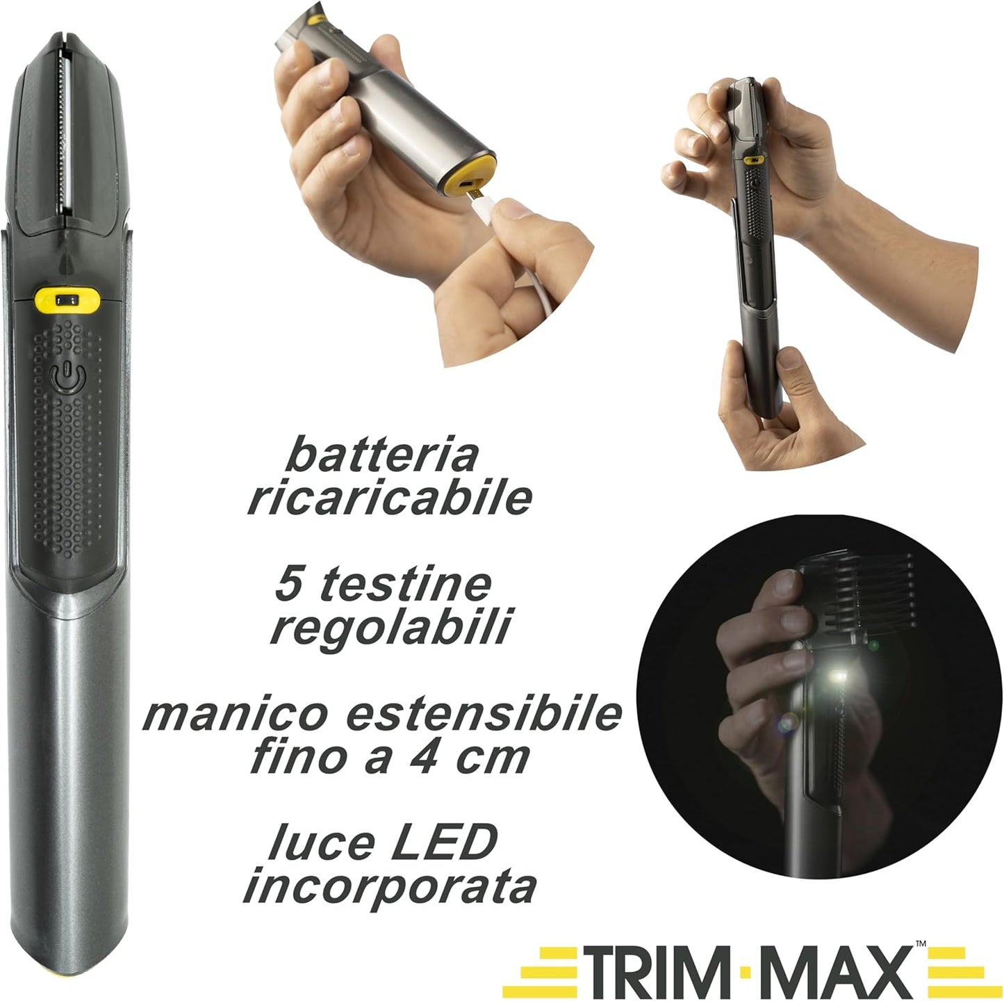 TRIM-MAX 5-in-1 Cordless Electric Shaver – LED precision trimmer for beard, hair, body, neck, nose, and ears.