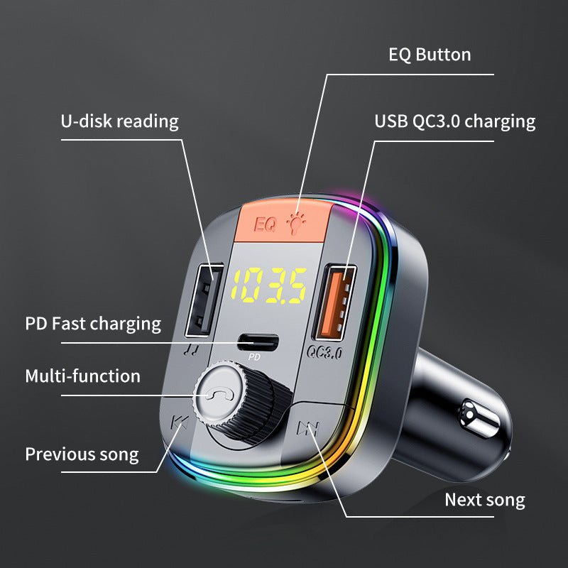 Car Mp3 Player Colorful Light Hands-Free Car Bluetooth, Car Charger