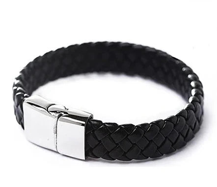 Leather Wristband Braided Magnetic Clasp Bracelet Bangle
