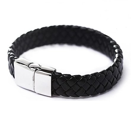 Leather Wristband Braided Magnetic Clasp Bracelet Bangle