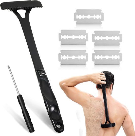 Foldable 5-Blade Back Shaver for Men – removable, manual razor for back, body, legs, and hands.