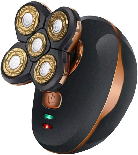 5 Headed Waterproof Electric Head Shaver – rechargeable rotary razor and trimmer for bald men.