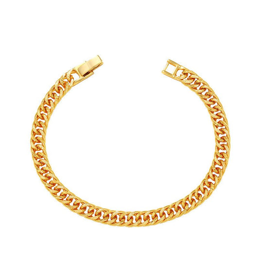 Gold-plated Copper Bracelet Men's Lady Couple Jewelry Alloy Curb Necklace