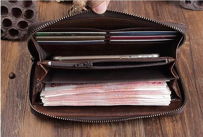 Men's Handmade Sheepskin Retro Long Wallet