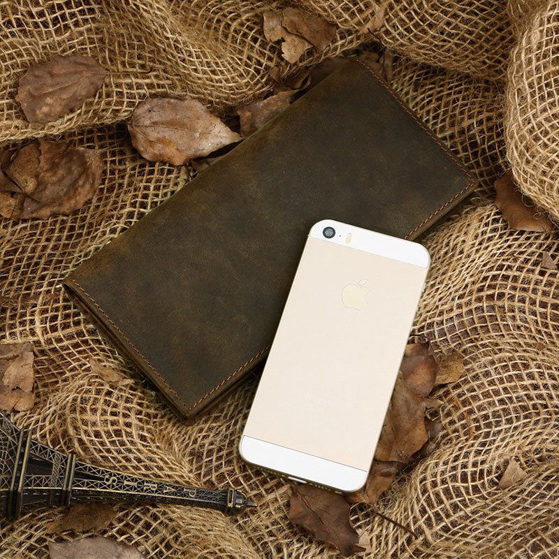 Men'S Wallet Retro Crazy Horse Leather Long Vertical Wallet